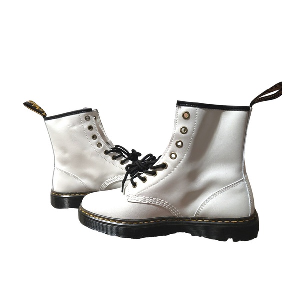 Dr. Doc Martens Zavala Leather Air Wair White Black Combat Boots Women 10 New - Picture 5 of 12